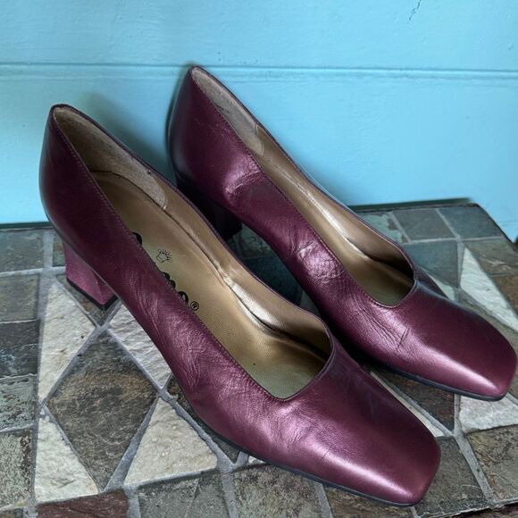 Nina Vintage Ruby Red Leather Block Heel Pumps 8.5 - Picture 1 of 7
